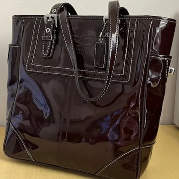 Chocolate Patent Leather COACH Wingtip Tote - Picture 2 of 5